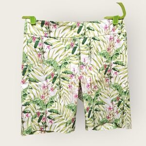 J.McLaughlin Masie Shorts 12 White Tropical Floral Palm Leaf Bermuda Stretch NEW